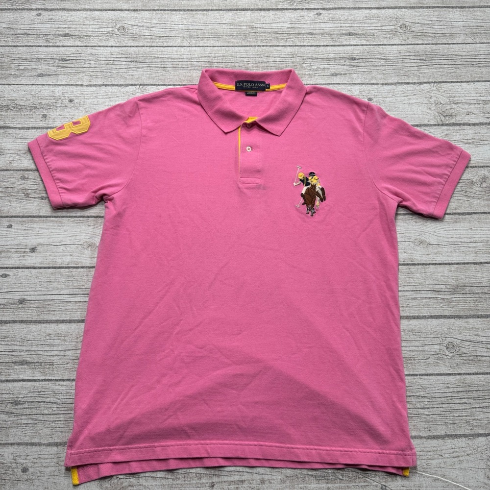 U.S. Polo Assn. Shirt Men's Large Pink Pique Short Sleeve Cotton Athletic Preppy
